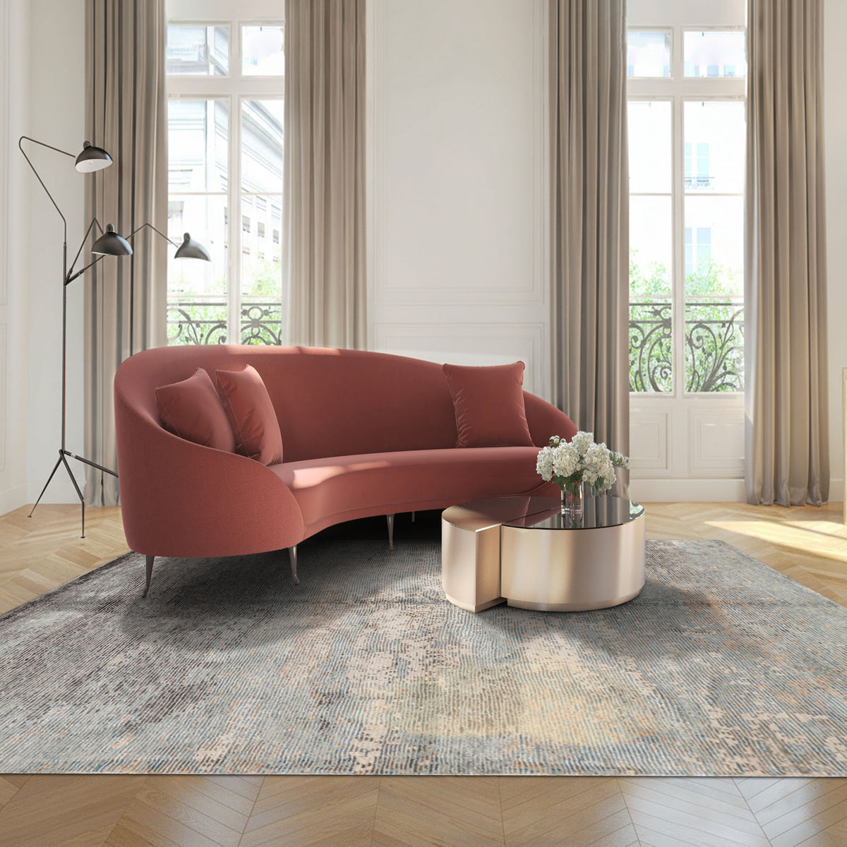 5x8 Aqua, Gray, Beige Color Hand Knotted Sherpa Wool & Bamboo Silk Modern & Contemporary Oriental Rug