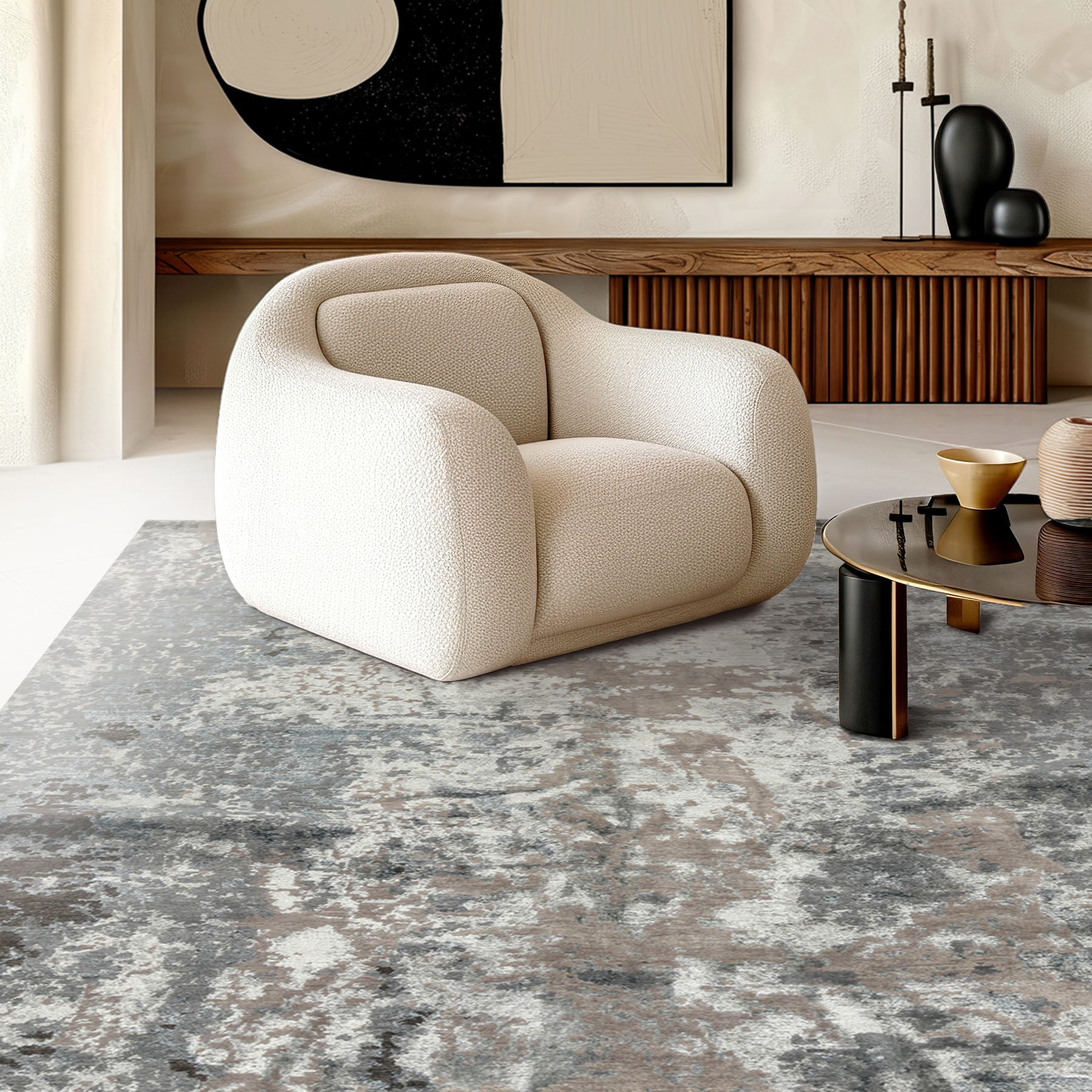 6x9 Gray, Aqua, Blue Color Hand Knotted Sherpa Wool & Bamboo Silk Modern & Contemporary Oriental Rug