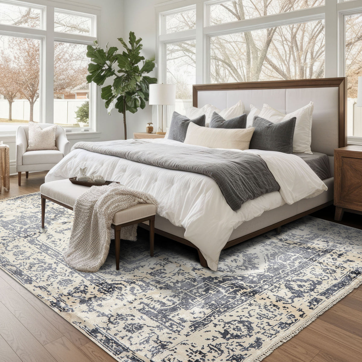 8x10 Ivory, Slate, Color Hand Knotted Oushak 100% Bamboo Silk Modern & Contemporary Oriental Rug