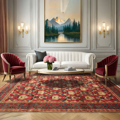 8x10 Red, Gold, Navy Color Hand Knotted Oushak Wool Traditional Oriental Rug