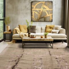 8x10 Gray, Taupe, Color Hand Loomed Tibetan Wool & Bamboo Silk Transitional Oriental Rug