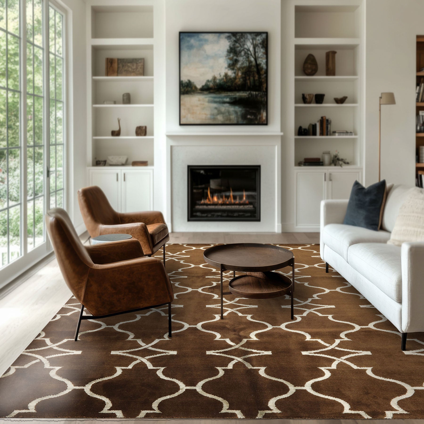 8x10 Brown, Silver, Color Hand Loomed Tibetan Wool & Bamboo Silk Transitional Oriental Rug