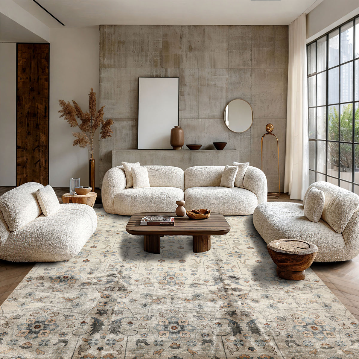 8x10 Gray, Aqua, Tan Color Hand Knotted Oushak 100% Bamboo Silk Transitional Oriental Rug