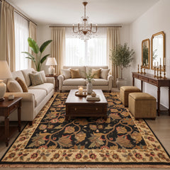 8x10 Black, Tan, Gold Color Hand Knotted Soumak Wool Traditional Oriental Rug