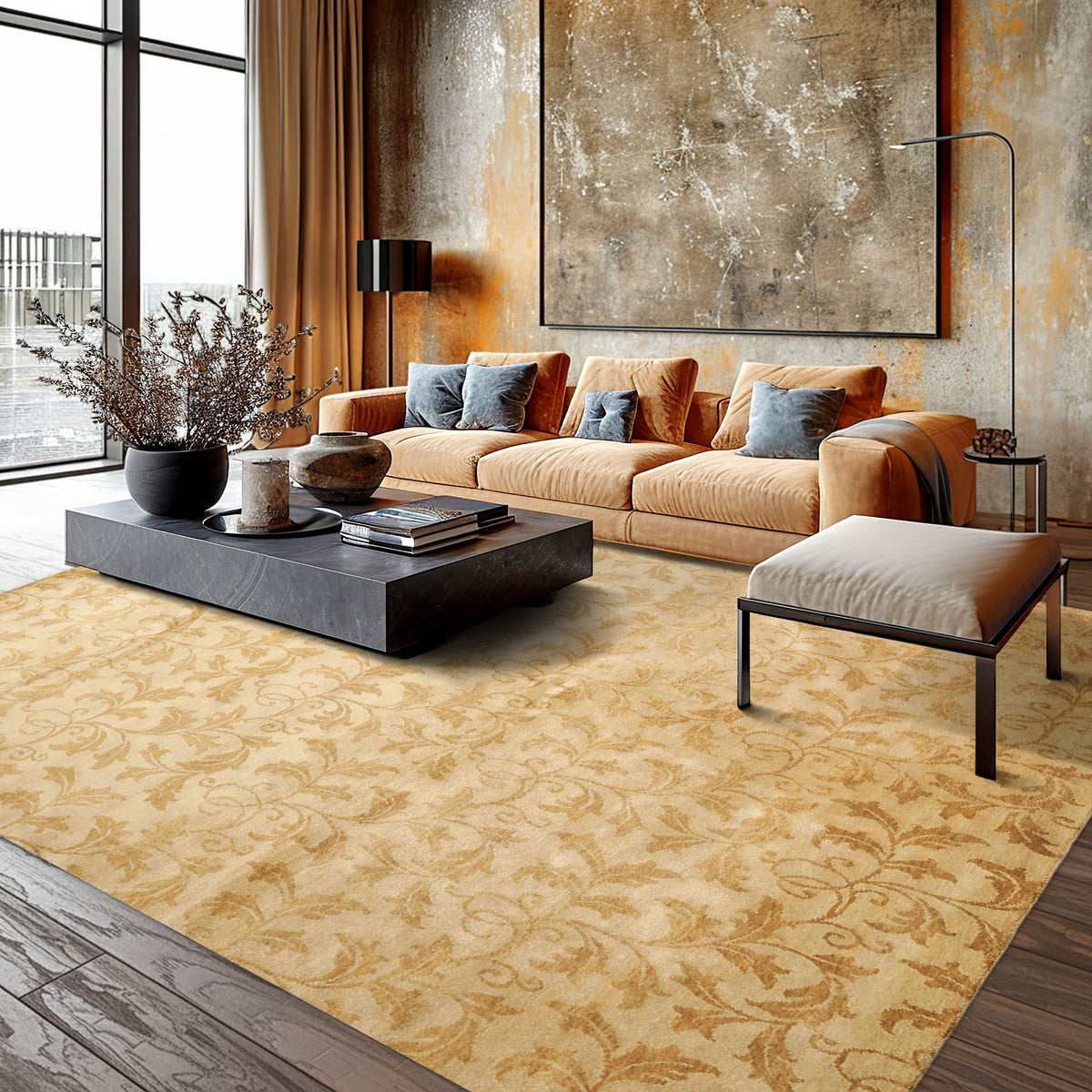 8x10 Beige, Gold, Muted Earth Tones Color Hand Knotted Tibetan Wool Transitional Oriental Rug
