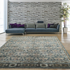 8x10 Aqua, Taupe, Brown Color Hand Knotted Tibetan Wool Traditional Oriental Rug