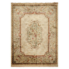 9x12 Ivory, Tan, Mint Color Hand Knotted French Aubusson Savonnerie Wool Traditional Oriental Rug