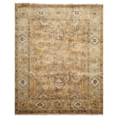 8x10 Mocha, Mint, Navy Color Hand Knotted Agra Wool Transitional Oriental Rug