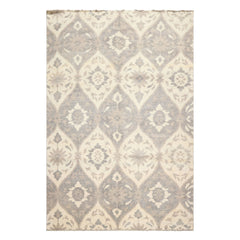 6x9 Ivory, Gray, Taupe Color Hand Knotted Oushak Wool Transitional Oriental Rug