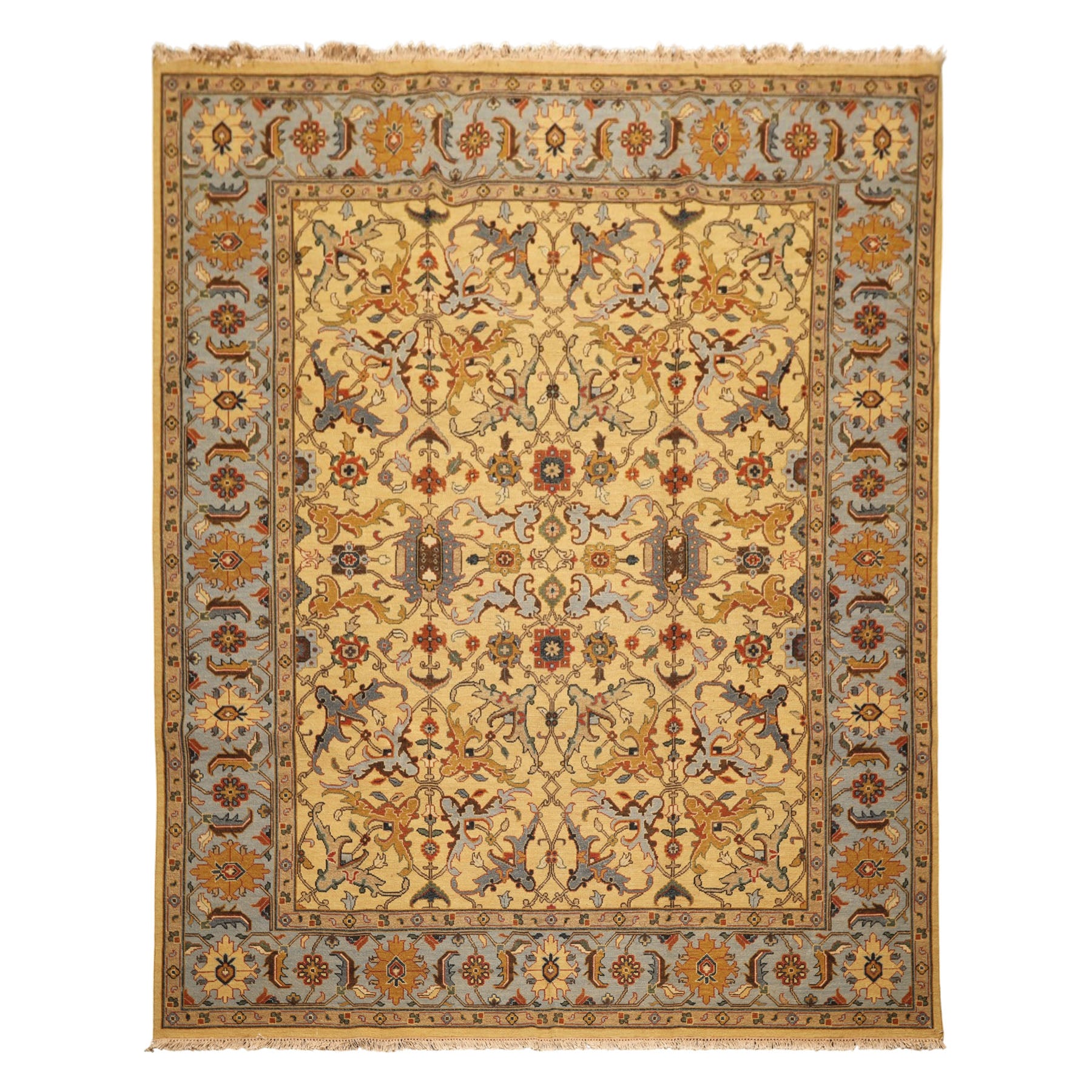 8x10 Gold, Blue, Tan Color Hand Knotted Soumak Wool Traditional Oriental Rug