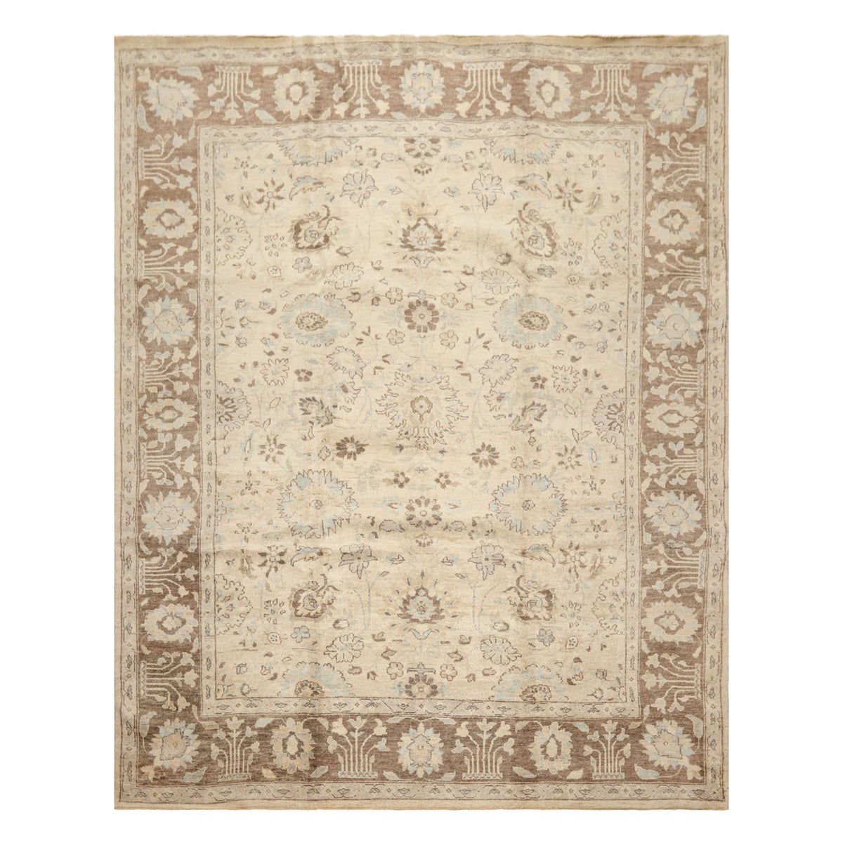 8x10 Beige, Mocha, Aqua Color Hand Knotted Oushak Wool Traditional Oriental Rug