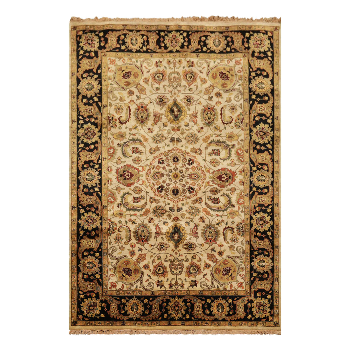 6x9 Beige, Black, Rust Color Hand Knotted Agra New Zealand Wool Traditional Oriental Rug