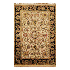 6x9 Beige, Black, Rust Color Hand Knotted Agra New Zealand Wool Traditional Oriental Rug