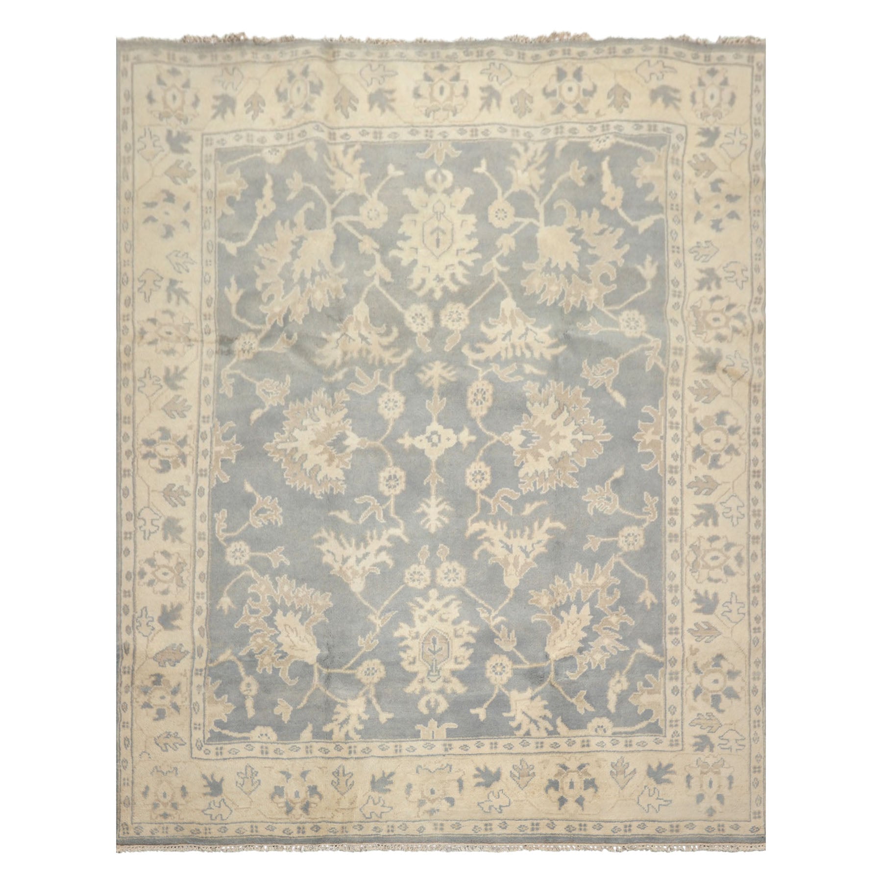 8x10 Slate, Blue, Ivory Color Hand Knotted Oushak Wool Traditional Oriental Rug