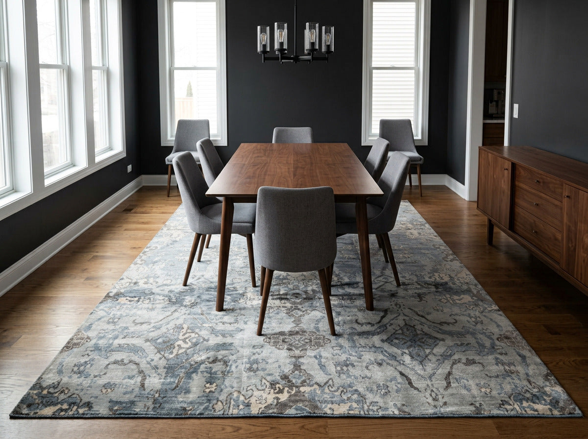 8x10 Slate, Blue, Gray Color Hand Knotted Sherpa Bamboo Silk Modern & Contemporary Oriental Rug