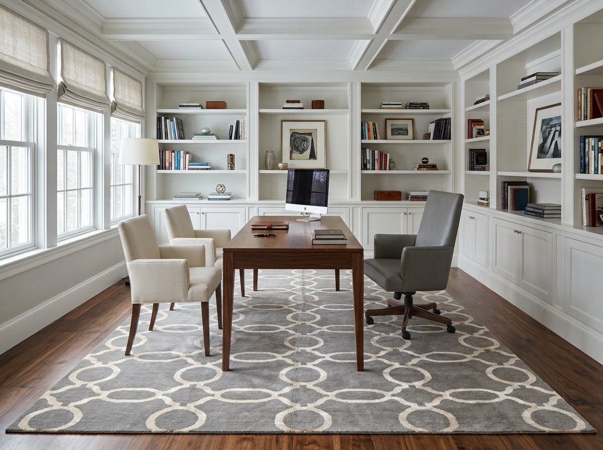 Multi Size Gray Silver Color Hand Loomed Tibetan Wool & Bamboo Silk Transitional Oriental Rug