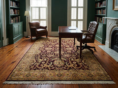 6x9 Maroon, Gold, Sage Color Hand Knotted Agra New Zealand Wool Traditional Oriental Rug
