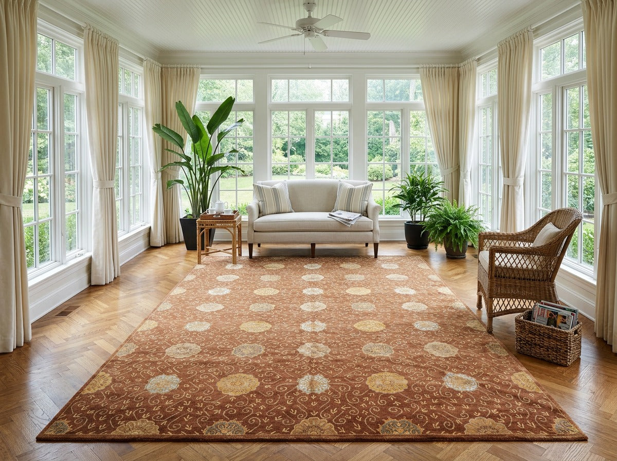 10x14 Mocha, Gold, Beige Color Hand Knotted Tibetan Wool & Bamboo Silk Transitional Oriental Rug
