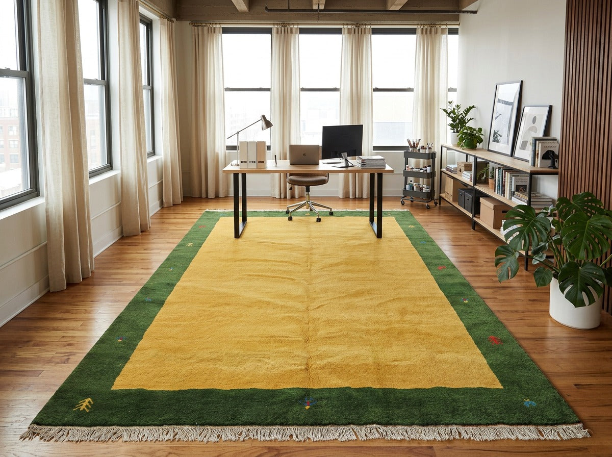 8x11 Gold, Green, Red Color Hand Knotted Gabbeh Wool Modern & Contemporary Oriental Rug