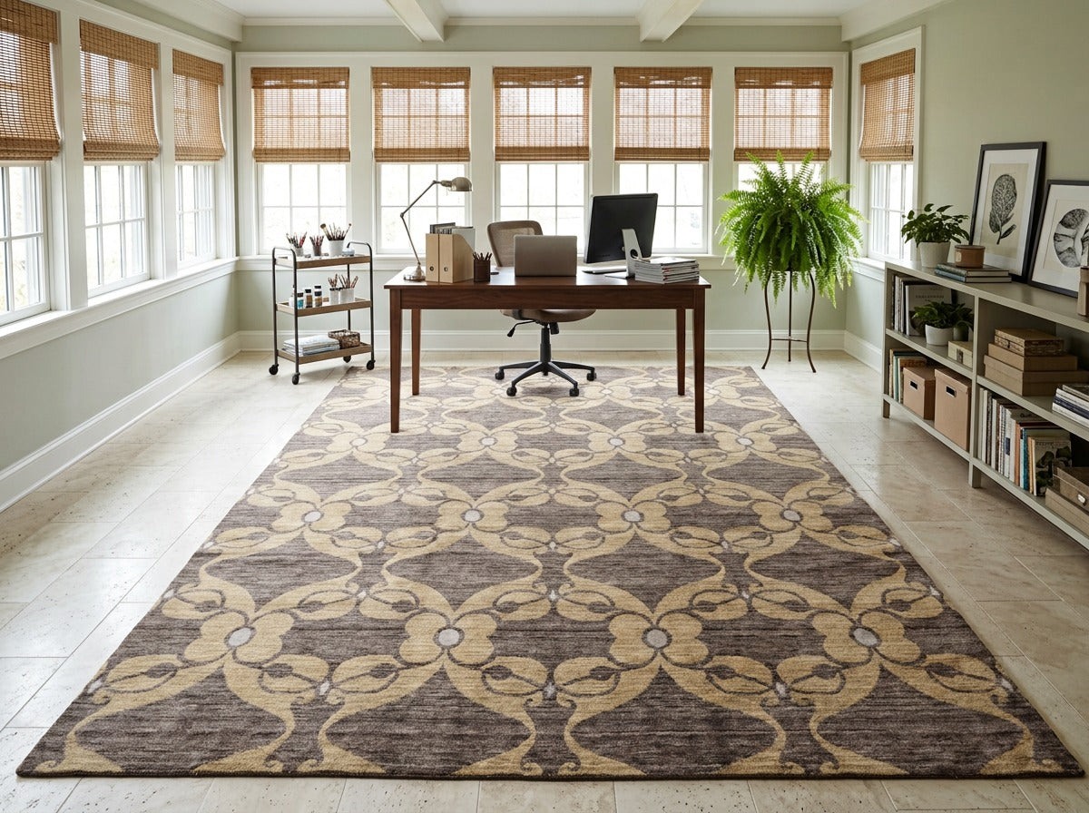 9x12 Tan, Brown, Gray Color Hand Loomed Tibetan Wool Transitional Oriental Rug