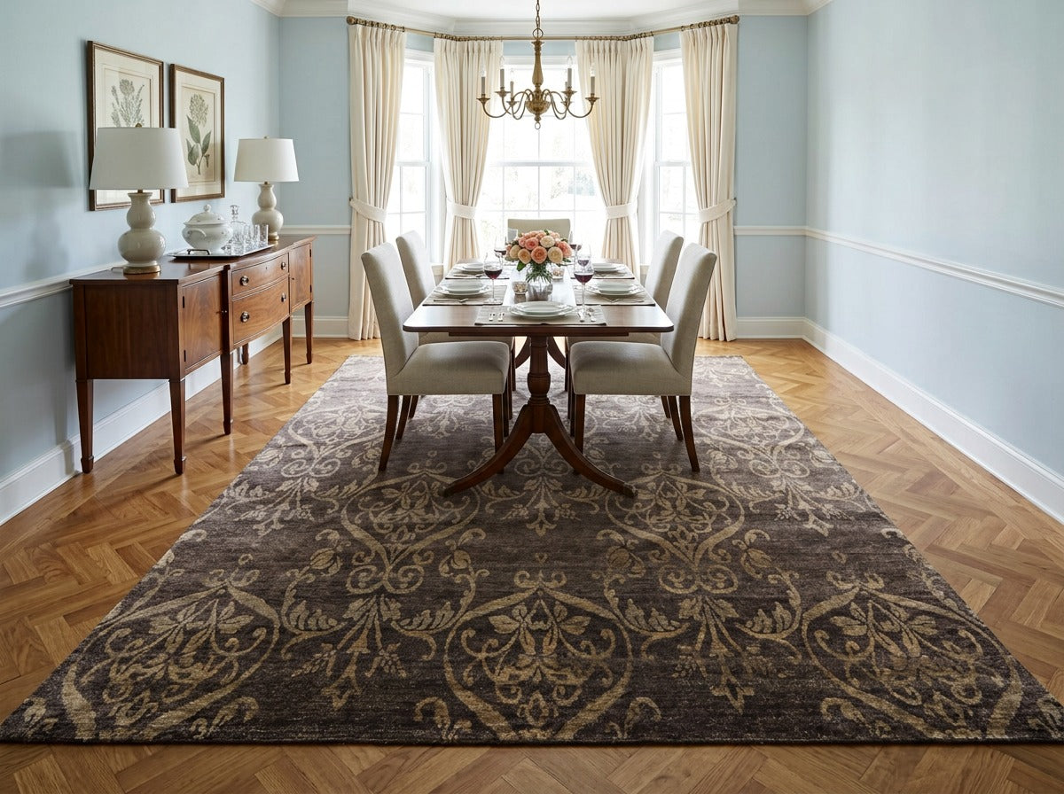 8x10 Brown, Gray, Tan Color Hand Loomed Tibetan Wool Transitional Oriental Rug
