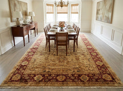 10x14 Light Gold, Maroon, Sage Color Hand Knotted Agra Wool Traditional Oriental Rug