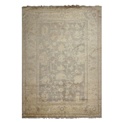 9x12 Gray, Ivory, taupe Color Hand Knotted Oushak New Zealand Wool Transitional Oriental Rug