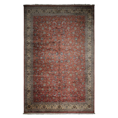 12x18 Rose, Ivory, Blue Color Hand Knotted Kashan wool Traditional Oriental Rug