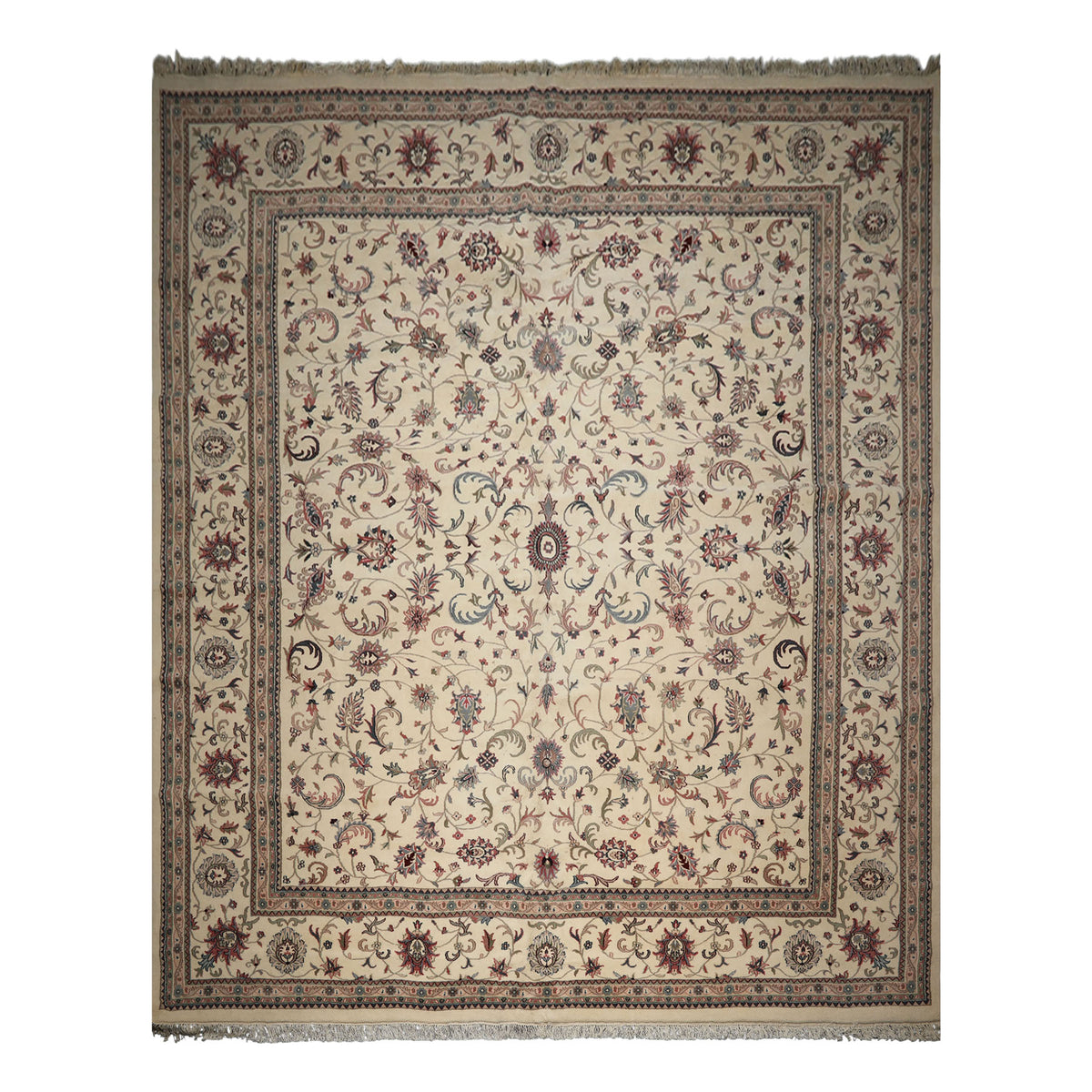 12x15 Ivory, Rose, Sage Color Hand Knotted Kashan wool Traditional Oriental Rug