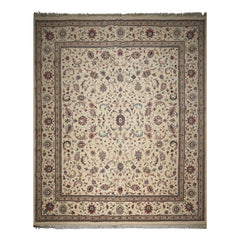 12x15 Ivory, Rose, Sage Color Hand Knotted Kashan wool Traditional Oriental Rug