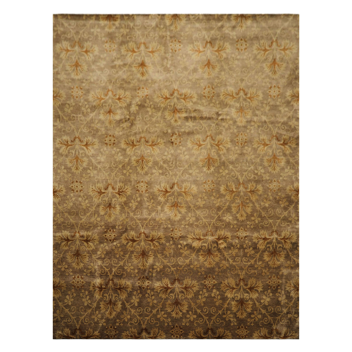 9x12 Taupe, Brown, Gold Color Hand Knotted Tibetan Wool Transitional Oriental Rug