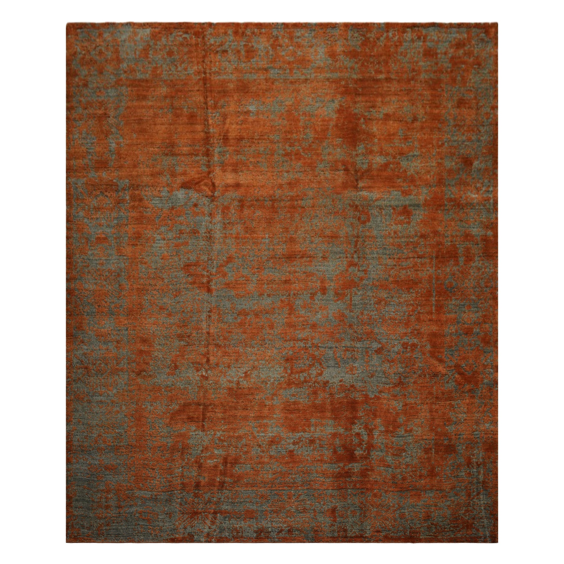 8x10 Teal, Orange, Color Hand Knotted Sherpa Wool Modern & Contemporary Oriental Rug
