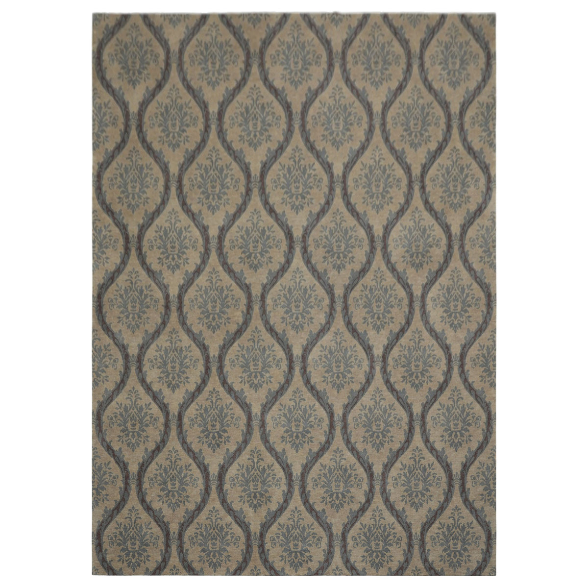10x14 Silver, Gray, Blue Color Hand Knotted Tibetan Wool Transitional Oriental Rug