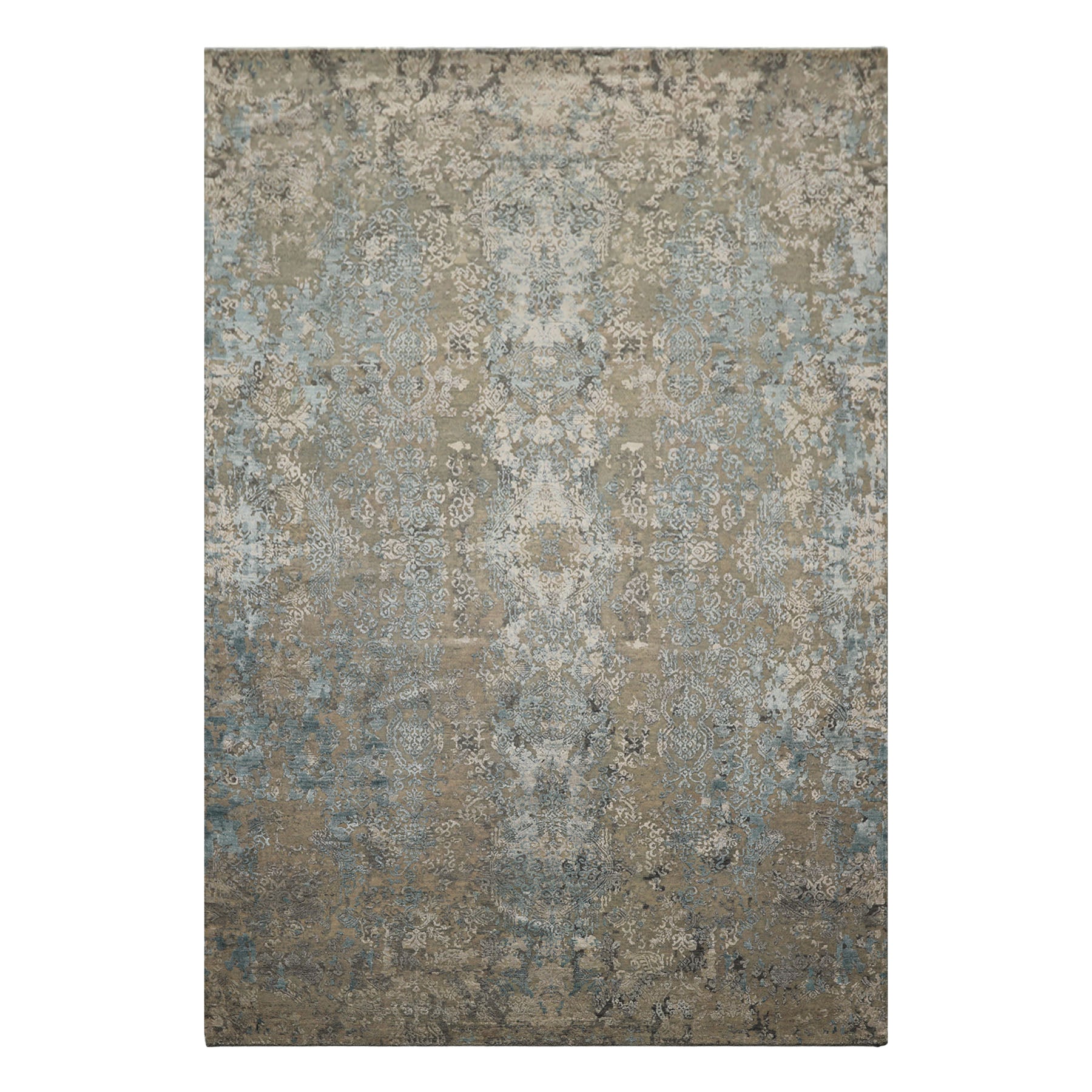 6x9 Moss, Aqua, Beige Color Hand Knotted Sherpa Bamboo Silk & Wool Modern Oriental Rug