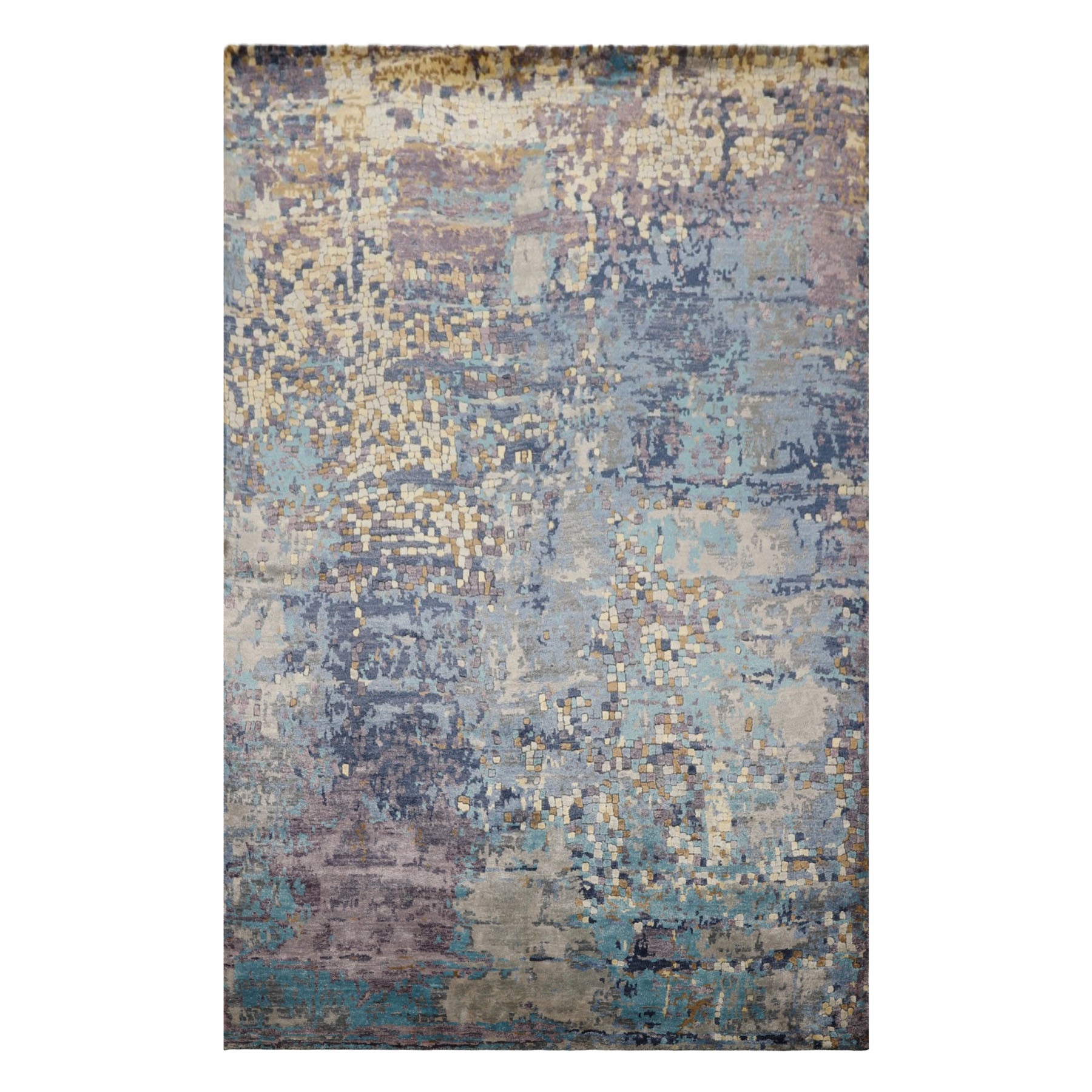 6x9 Turquoise, Lavender, Beige Color Hand Knotted Sherpa Bamboo Silk Modern Oriental Rug