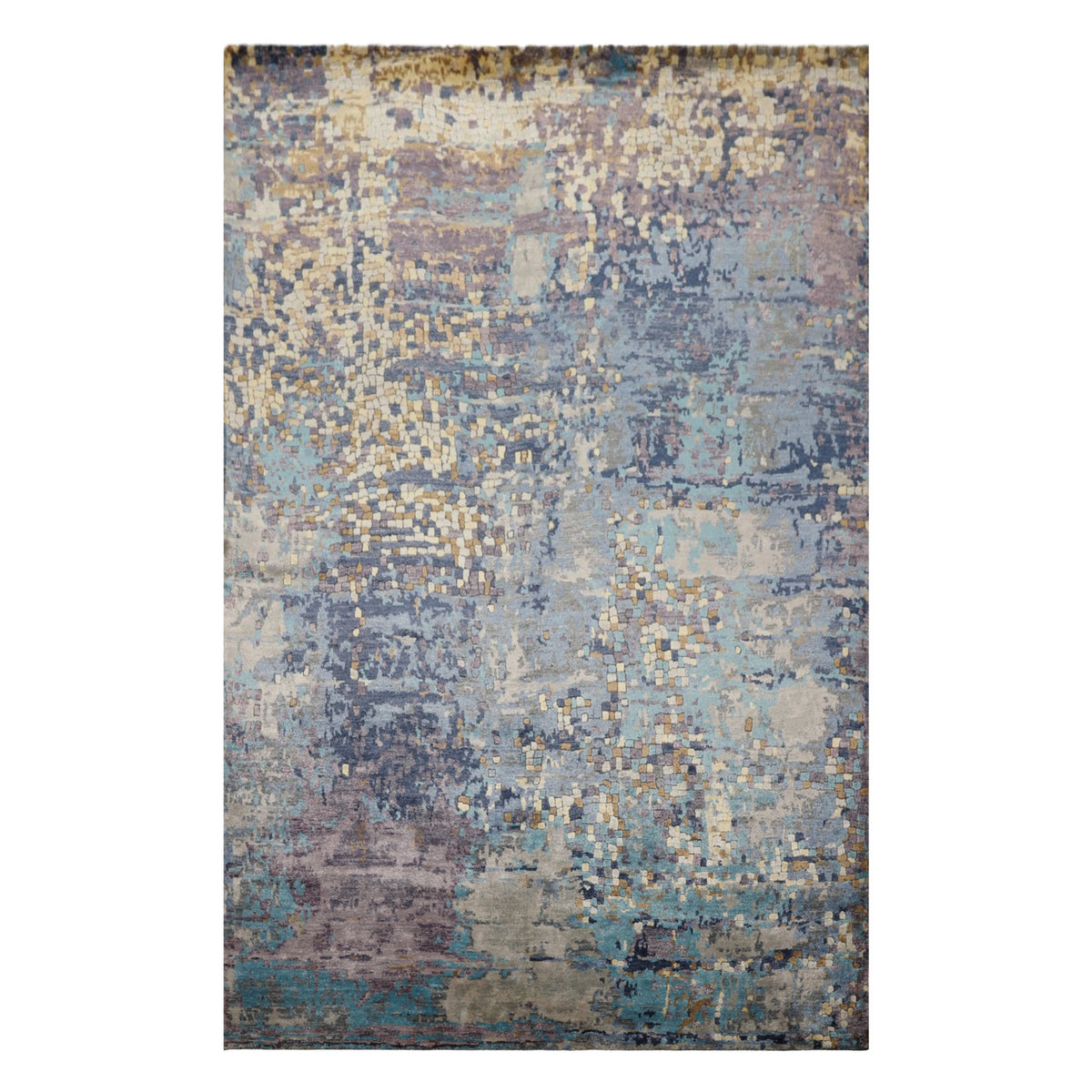 6x9 Turquoise, Lavender, Beige Color Hand Knotted Sherpa Bamboo Silk Modern Oriental Rug