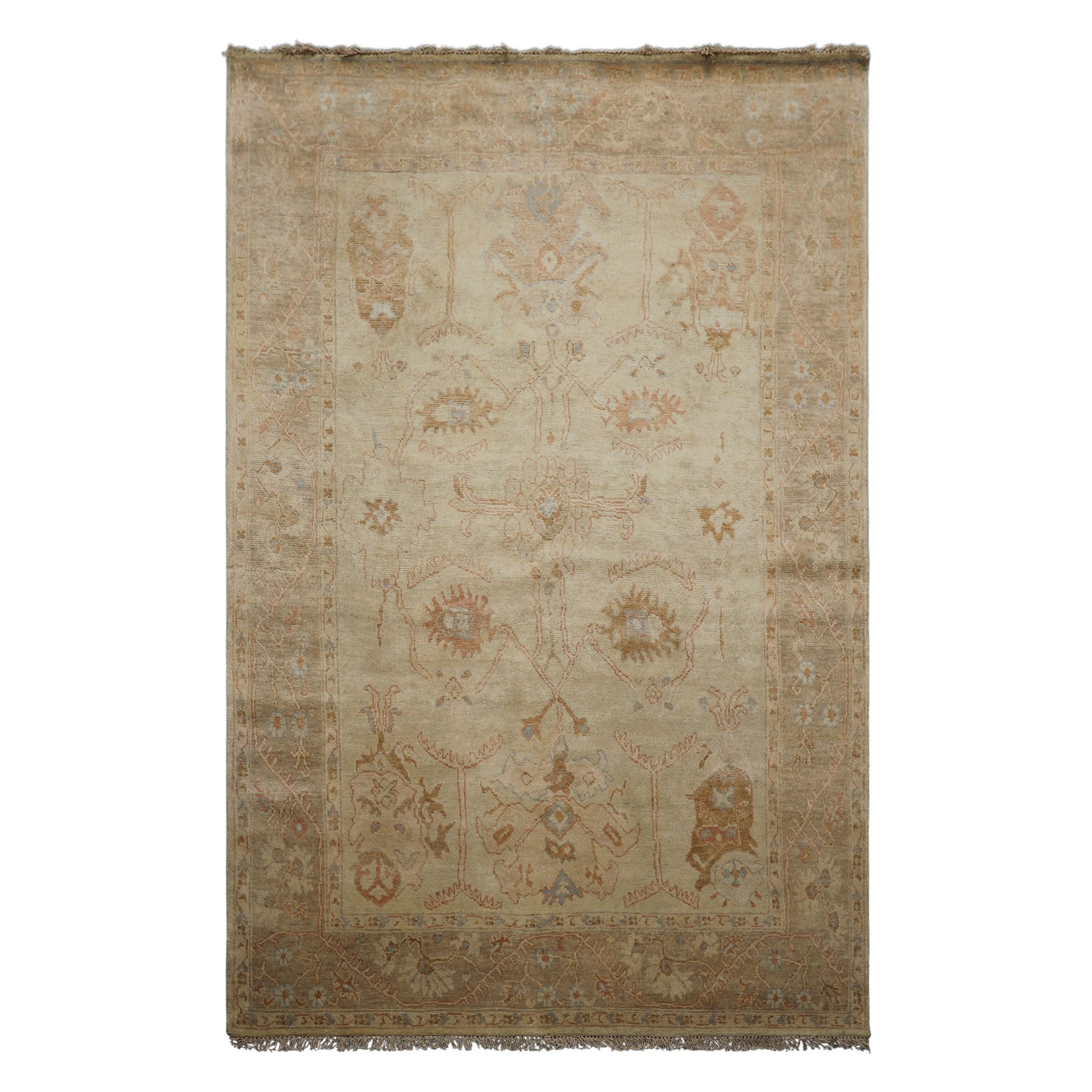 6x9 Beige, Tan, Rust Color Hand Knotted Oushak Wool Traditional Oriental Rug