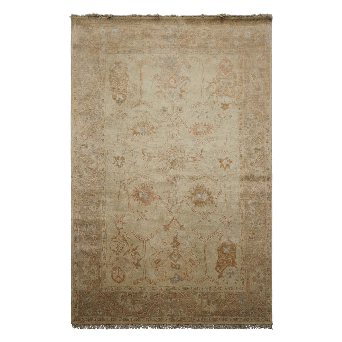 6x9 Beige, Tan, Rust Color Hand Knotted Oushak Wool Traditional Oriental Rug