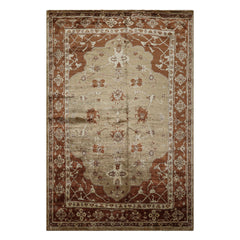 6x9 Tan, Burnt Orange, Beige Color Hand Knotted Oushak Bamboo Silk Traditional Oriental Rug