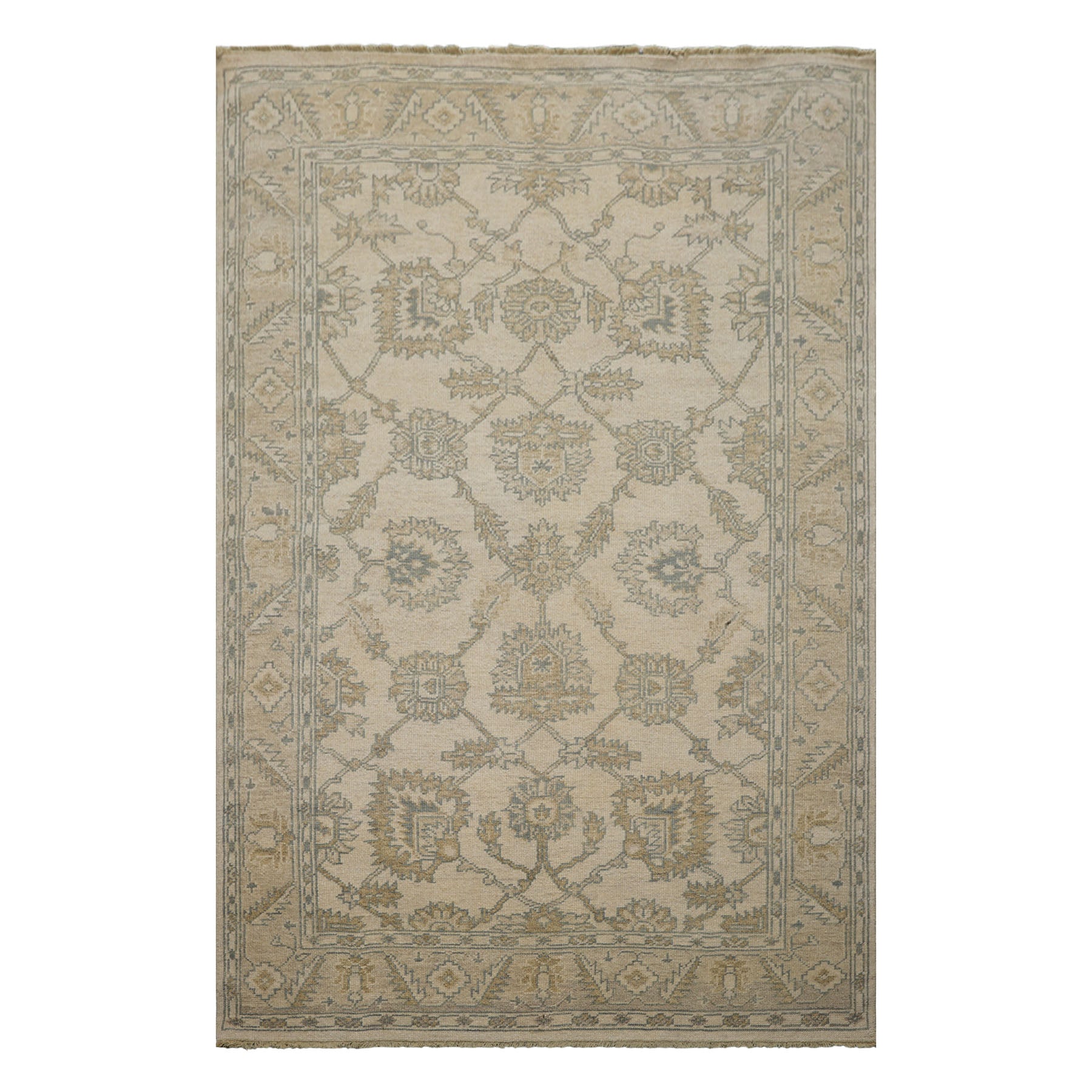 6x9 Beige, Slate, Brown Color Hand Knotted Oushak Wool Traditional Oriental Rug