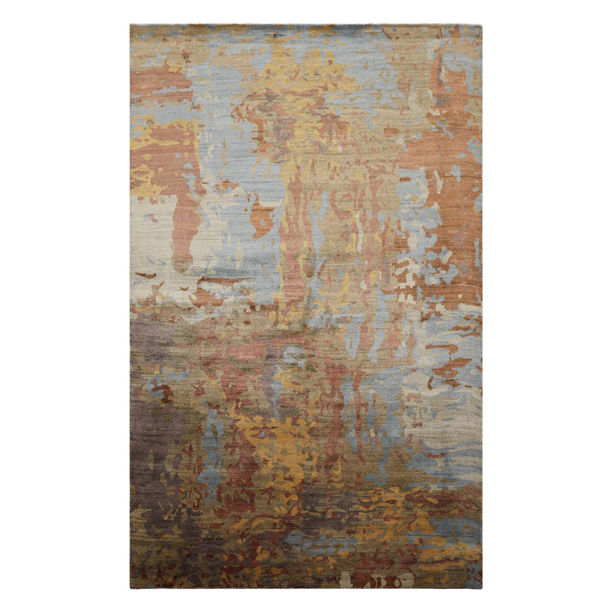 6x9 Blue, Gold, Rust Color Hand Loomed Sherpa Wool & Bamboo Silk Modern Oriental Rug