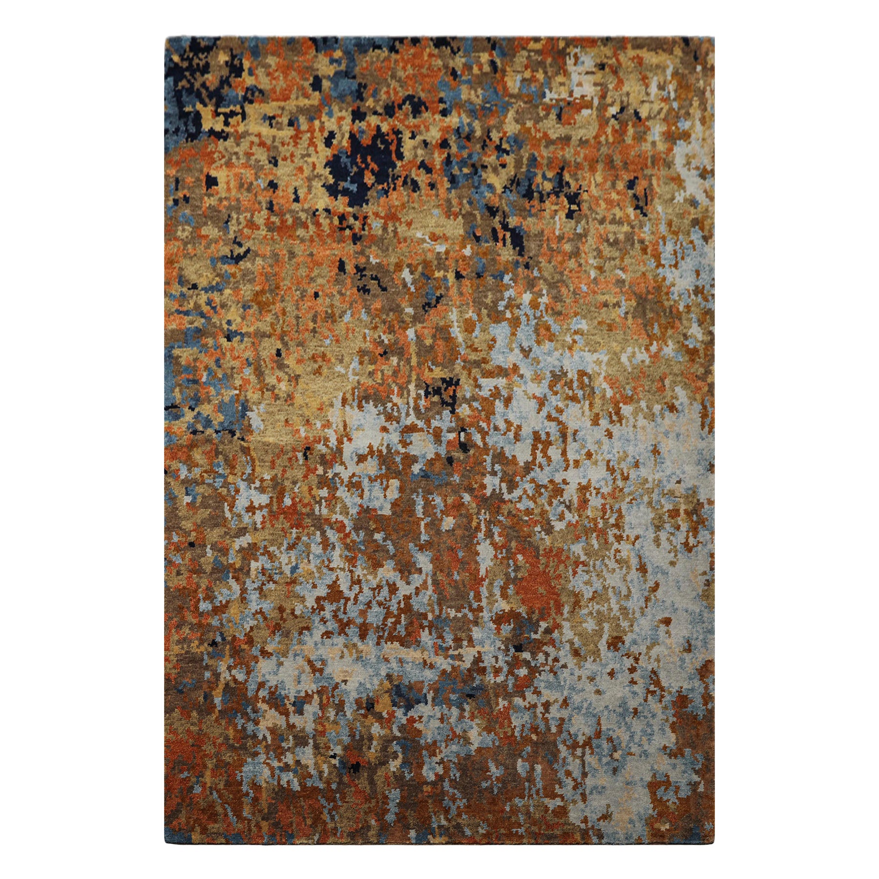 6x9 Burnt Orange, Brown, Moss Color Hand Knotted Sherpa Wool Modern Oriental Rug