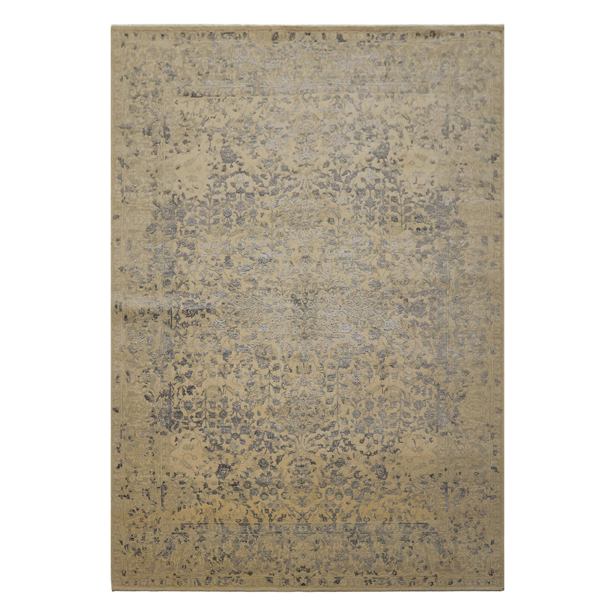 6x9 Beige, Gray, Color Hand Knotted Tibetan Bamboo Silk & Wool Transitional Oriental Rug