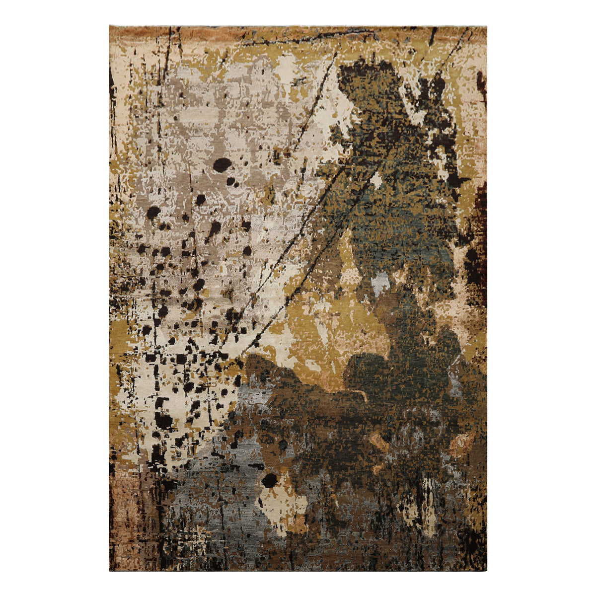 6x9 Brown, Gold, Blue Color Hand Knotted Sherpa Bamboo Silk & Wool Modern Oriental Rug