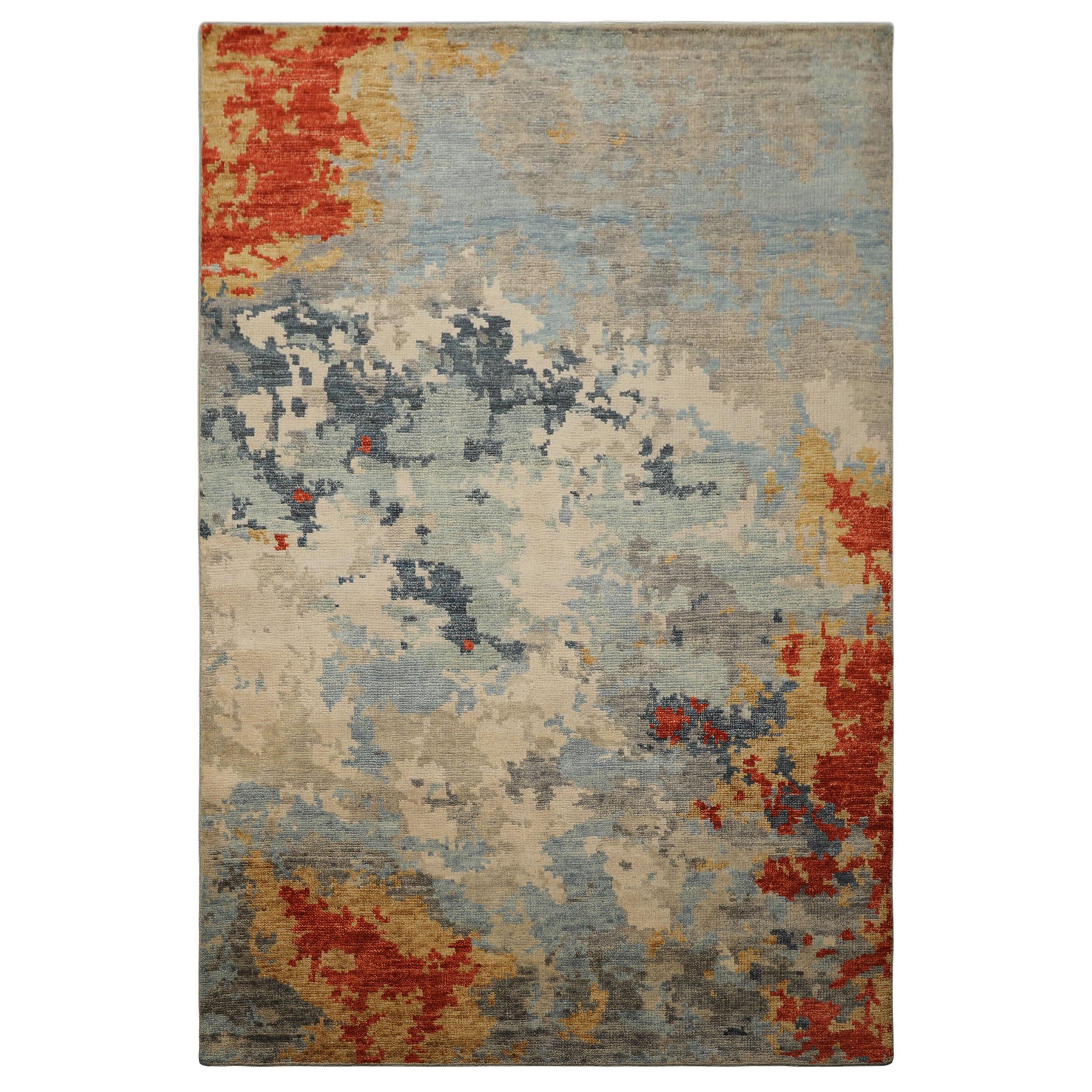 6x9 Beige, Aqua, Coral Color Hand Knotted Oushak Wool Modern Oriental Rug