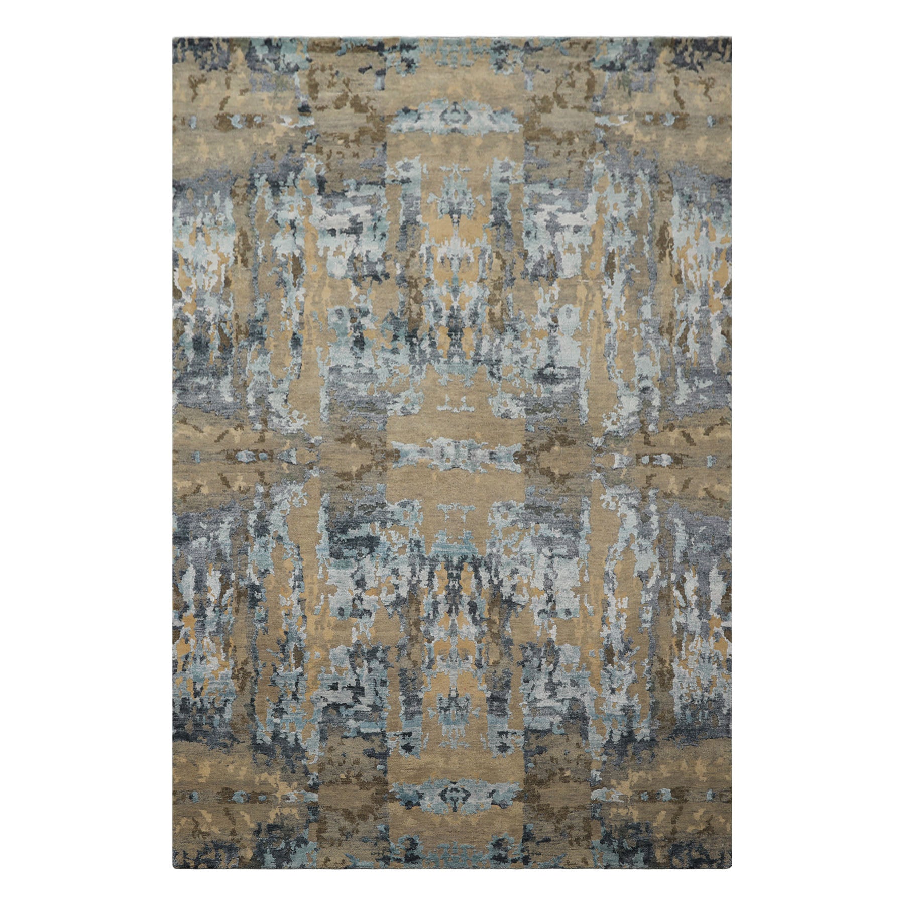 6x9 Gray, Blue, Brown Color Hand Knotted Sherpa Bamboo Silk & Wool Modern Oriental Rug