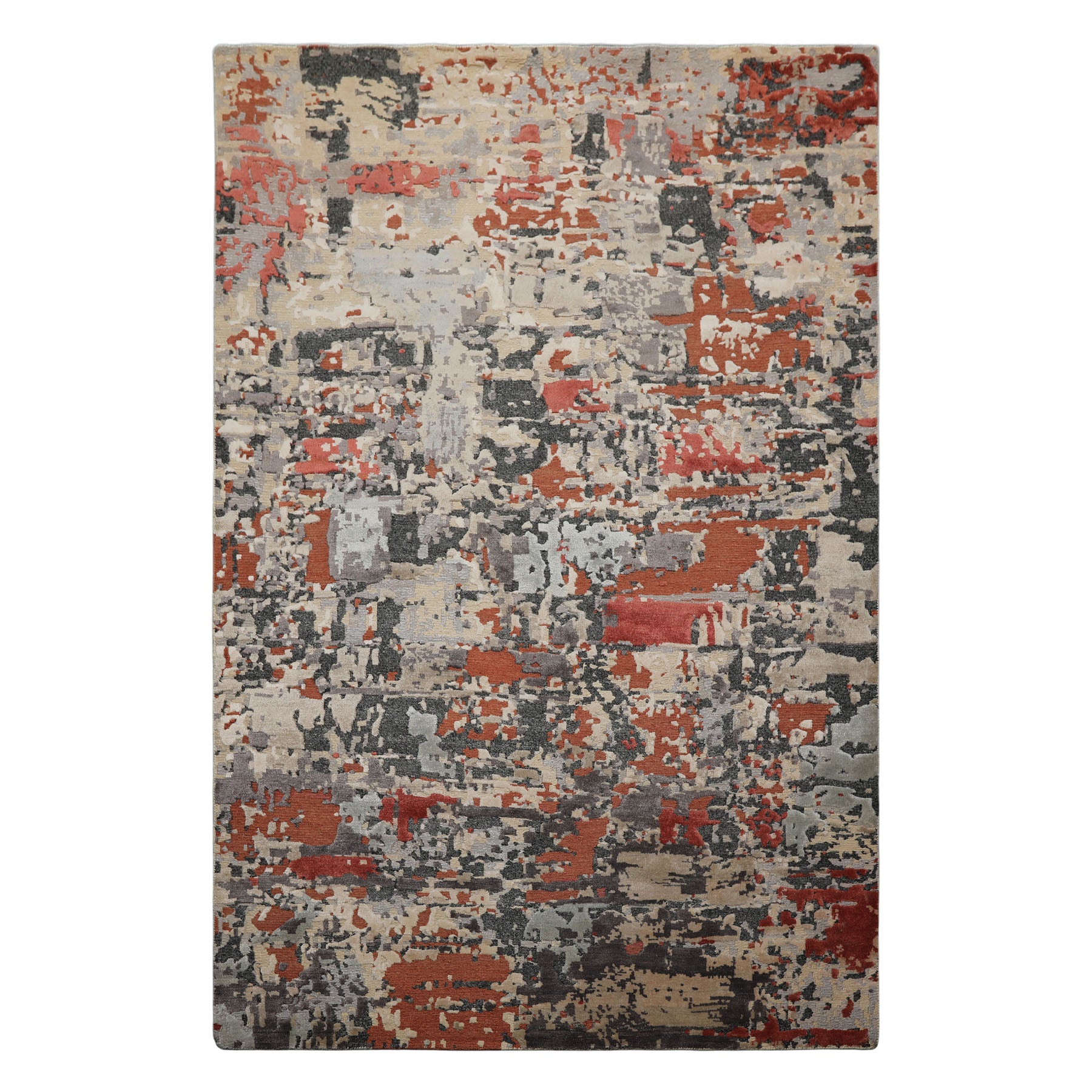 6x9 Beige, Rose, Charcoal Color Hand Knotted Sherpa Bamboo Silk & Wool Modern Oriental Rug