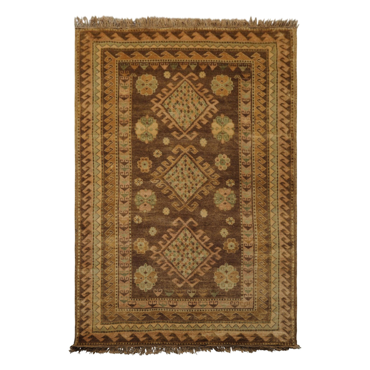 5x8 Brown, Beige, Tan Color Hand Knotted Oushak Wool Traditional Oriental Rug