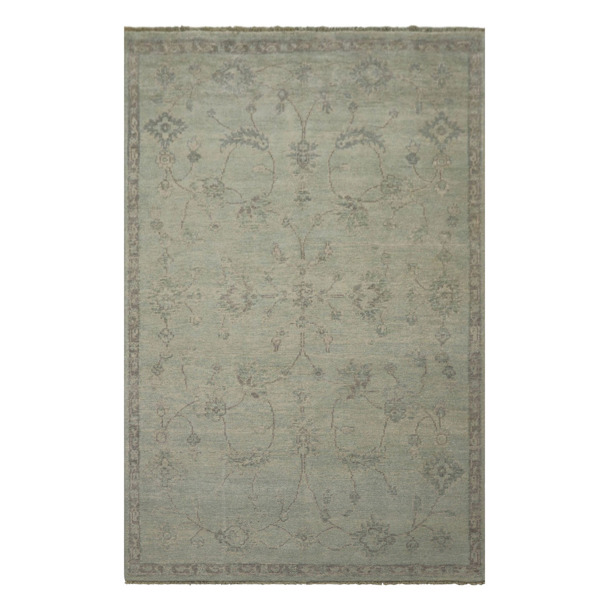 6x9 Seafoam, Taupe, Gray Color Hand Knotted Oushak Wool Transitional Oriental Rug