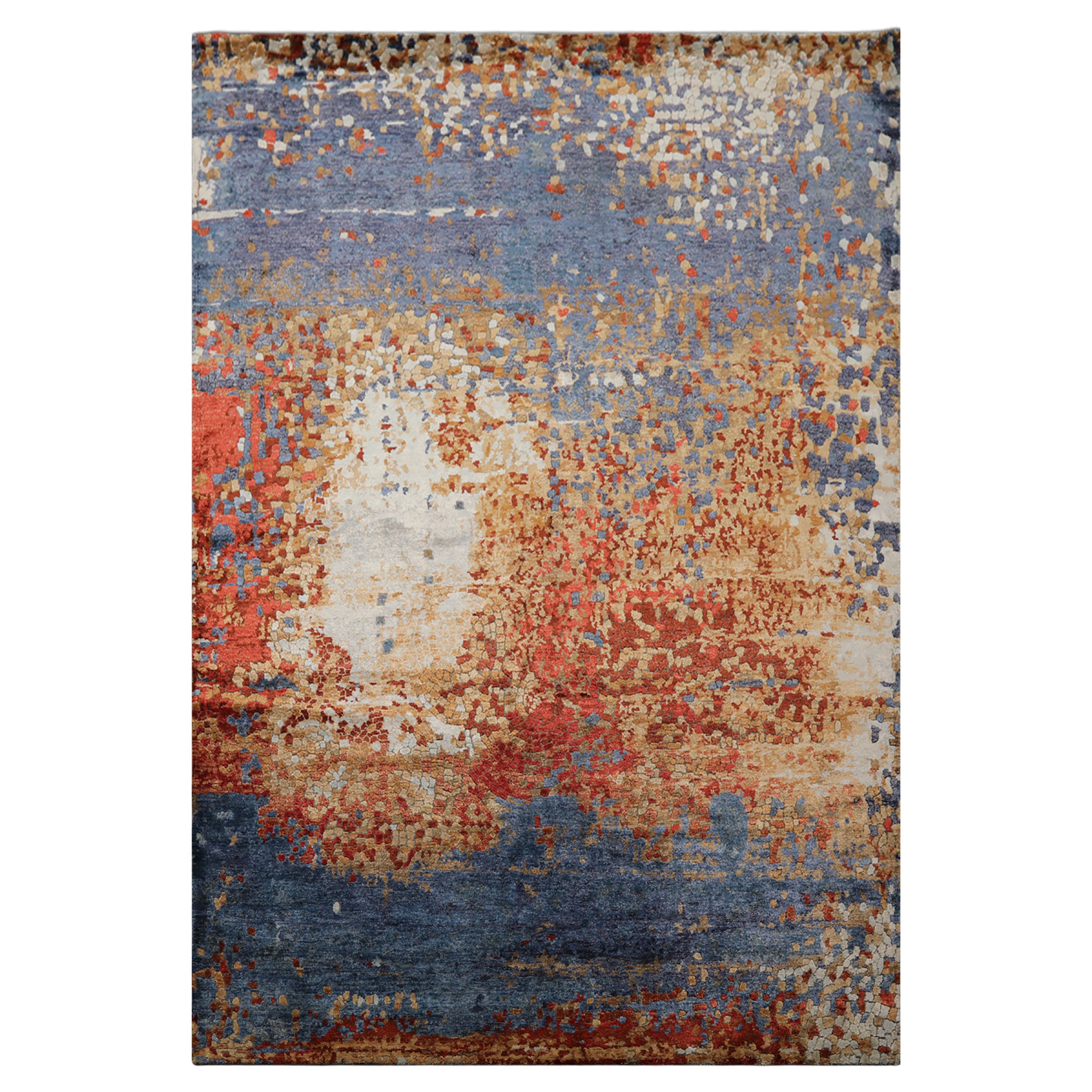 6x9 Blue, Coral, Tan Color Hand Loomed Sherpa Wool & Bamboo Silk Modern Oriental Rug
